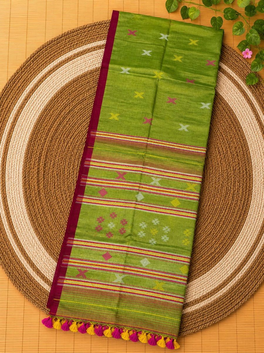 Olive Green Raga Tissue Handloom Saree