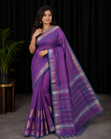 Soft Muga Cotton with Timeless Mongolgiri Border Saree