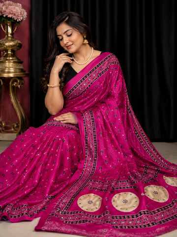 Premium Mirror Work Modal Satin Saree