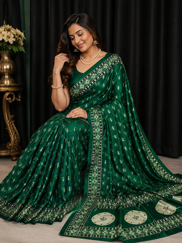 Green Premium Mirror Modal Satin Saree