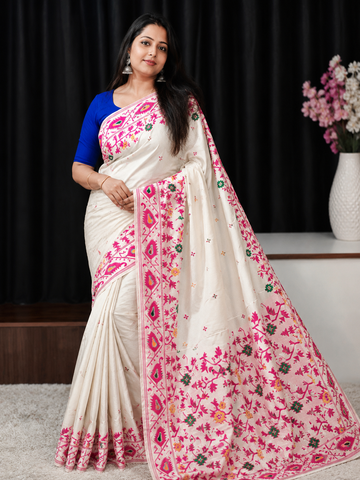 Bishnupuri B+ Katan Silk Jamdani Weaving Saree