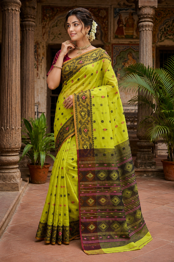 Lime Green BD Dhakai Soft Jamdani Saree