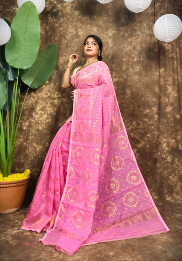 Pink Mina Zari Work Jamdani Saree