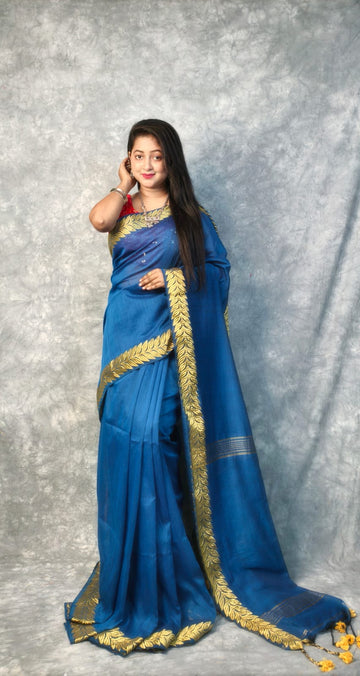 Exclusive Blue Border Pure Cotton Saree
