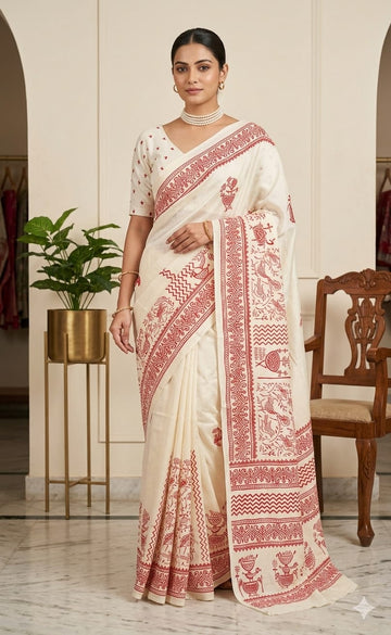 Semi Tussar Premium Printed Saree