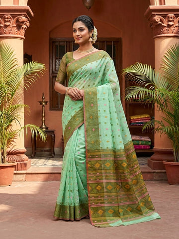 Mint Green BD Dhakai Soft Jamdani Saree