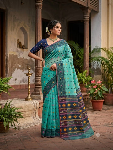 Aqua Blue BD Dhakai Soft Jamdani Saree