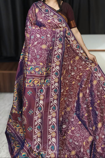 Purple Blended Bangalore Silk Katha Weaving Saree