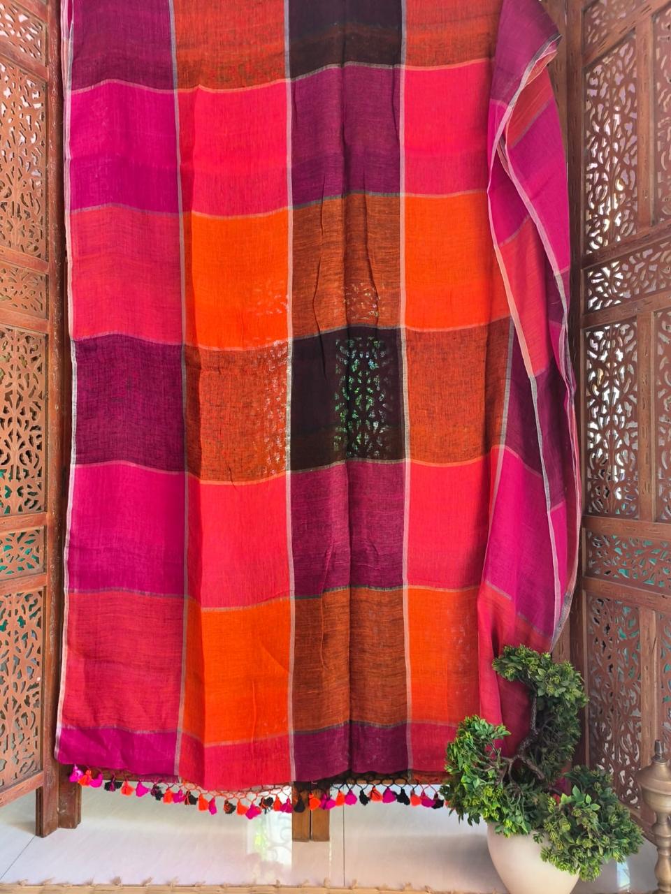 Multicolor Check Design Mul Cotton Saree
