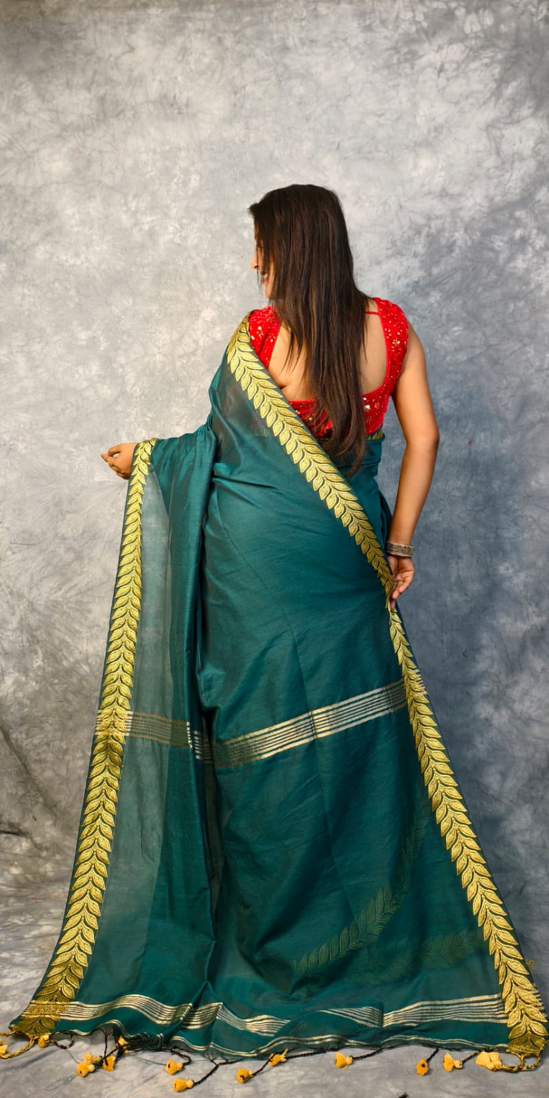 Exclusive Bottle Green Border Pure Cotton Saree