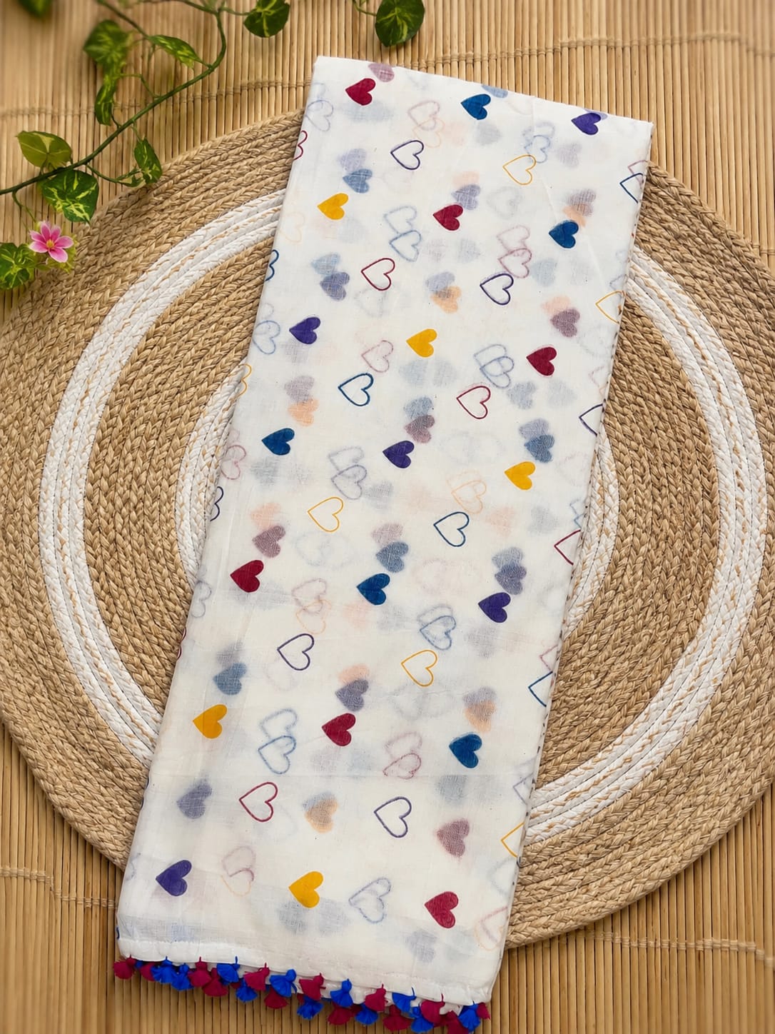 White Love Block Print Mul Cotton Saree