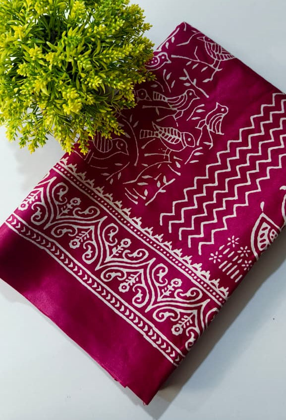 Magenta Semi Tussar Premium Printed Saree