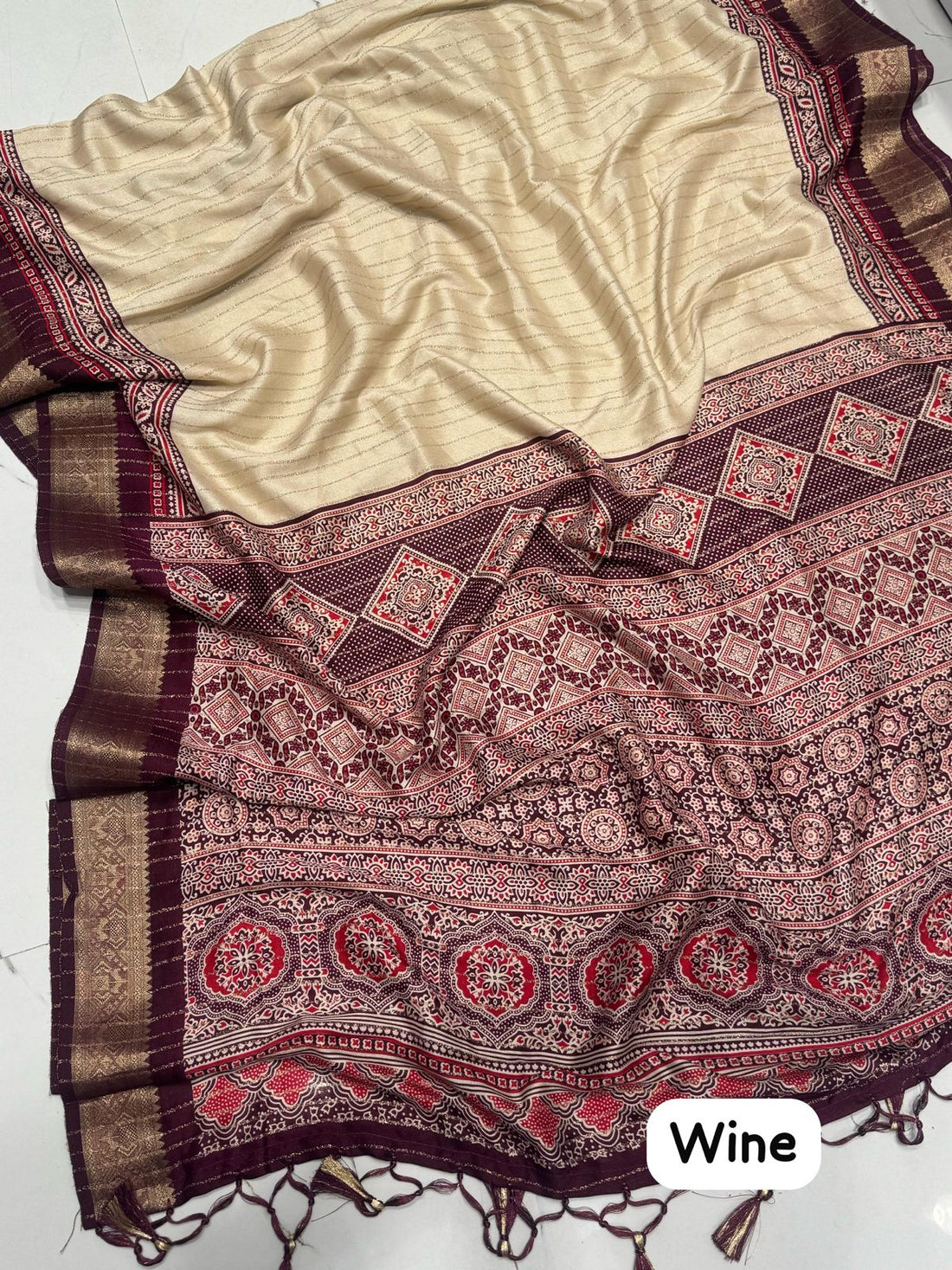 Premium Ajrak Banarasi Modal Silk Saree