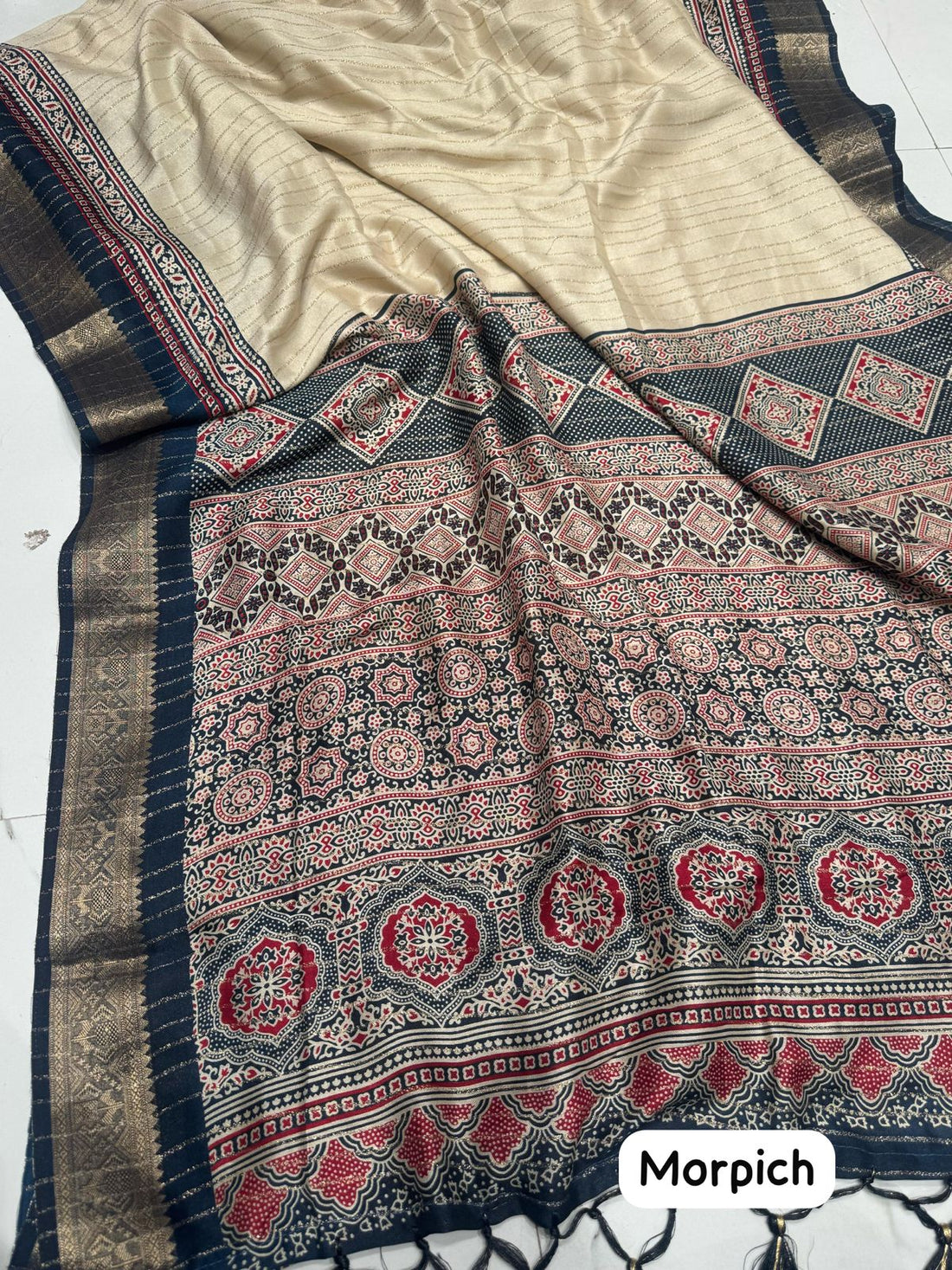 Premium Semi Modal Silk Ajrak Saree