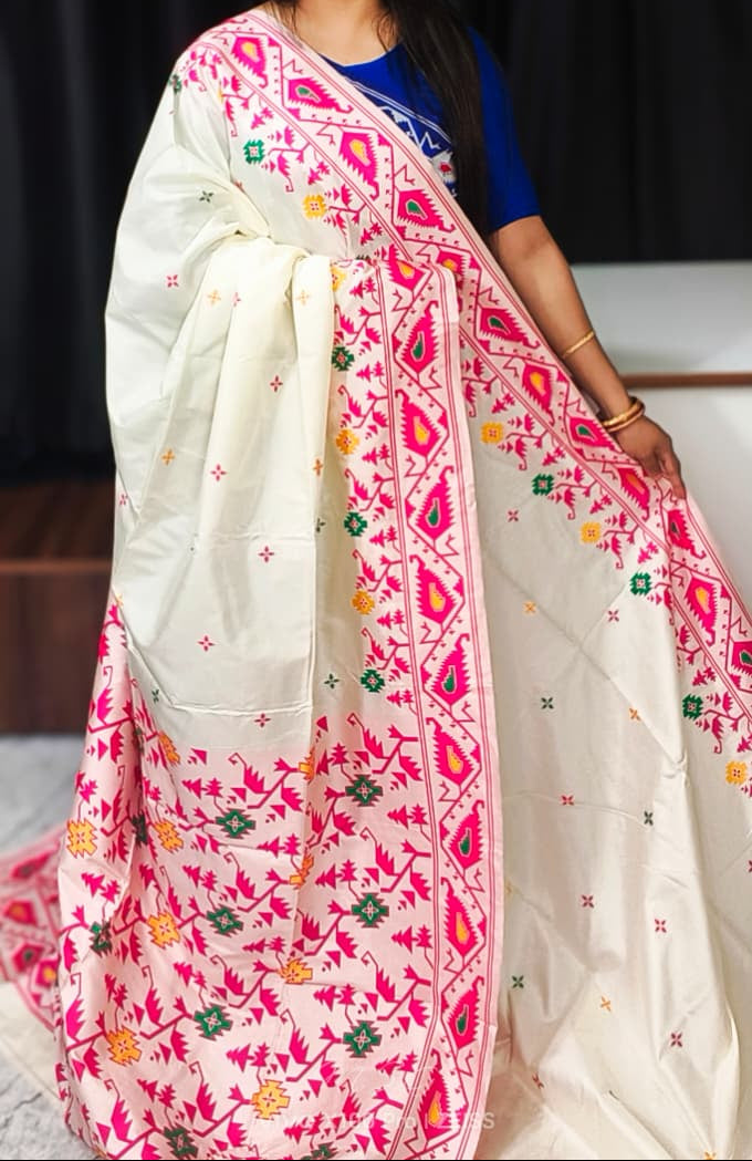 Bishnupuri B+ Katan Silk Jamdani Weaving Saree