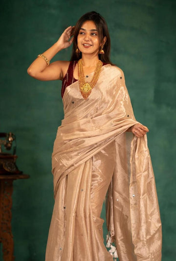 Gold tissue cotton saree