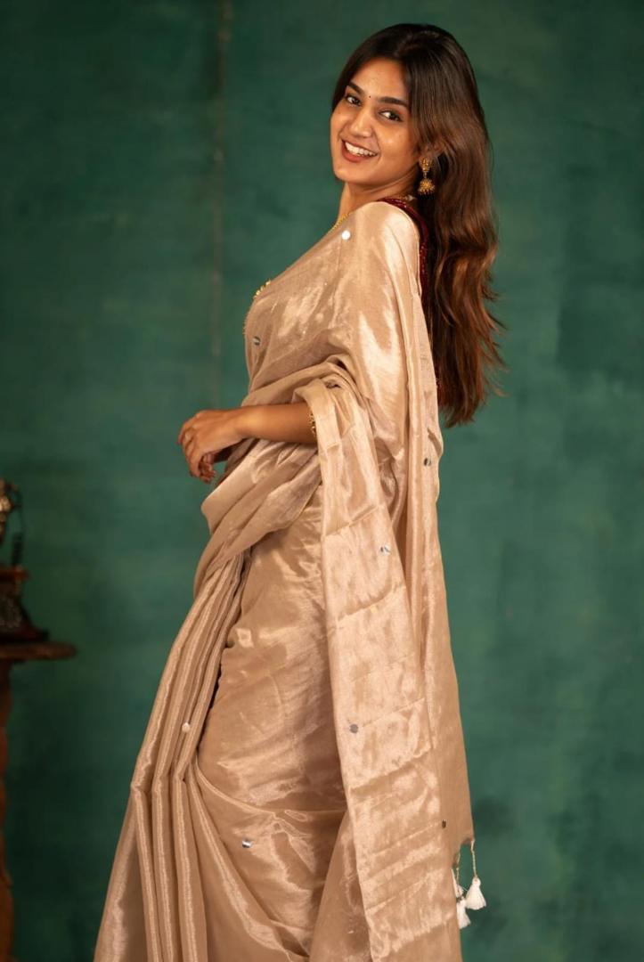 Gold tissue cotton saree