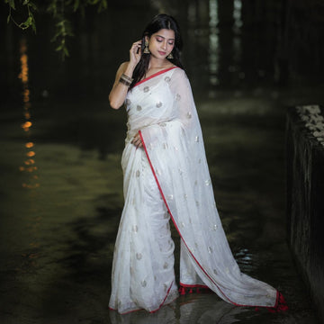 Mul Cotton Sequence Embroidery Work Saree