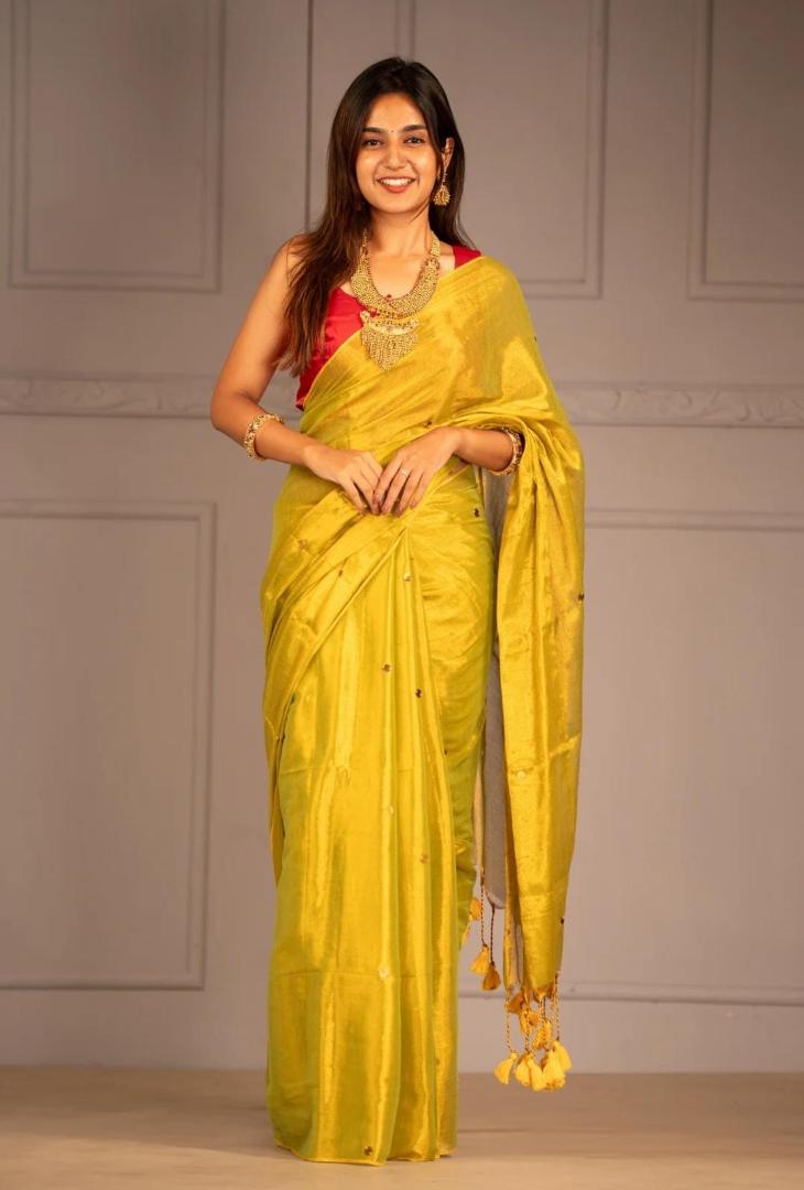 Mustard yellow handloom saree