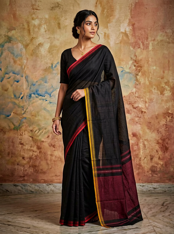Premium Black Mul Cotton Saree