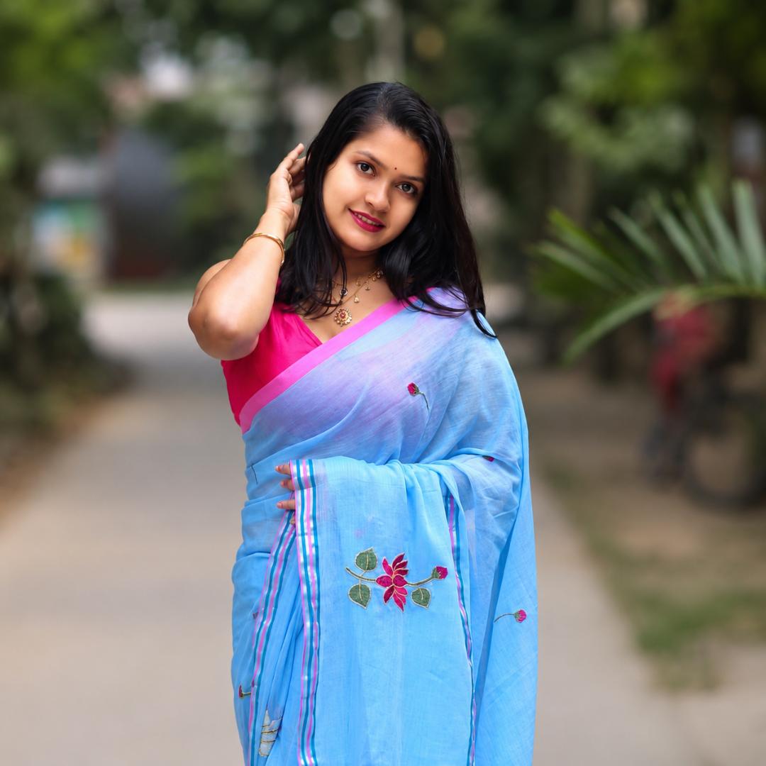 Baby Pink Soft Embroidery Work Saree