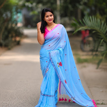 Baby Pink Soft Embroidery Work Saree