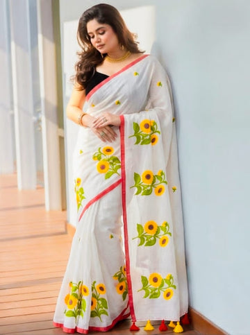 White Mul Cotton Saree