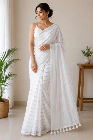 White Pure Mul Cotton Saree